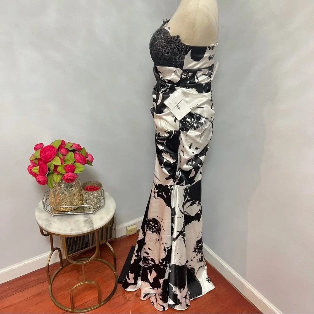# Davids Bridal Strapless Sequined Chest Black & White Gown / Maxi Dress Size 7 - Picture 17 of 17